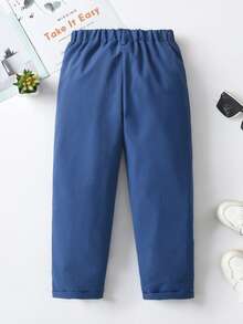Souflis Souflis Young Boy Casual Solid Color Pants With Single Button Decor And Slant Pockets,Elastic Waist Design For Summer,Back-To-School,Daily Wear And Travel - Blue - View 2
