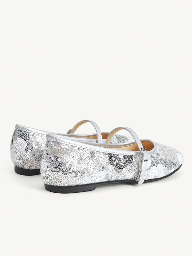 CUCCOO CHICEST French Silver Sequined Mary Jane Shoes Women's Summer New Light Mouth Flat Bottom One Word Buckle Ballet Shoes