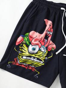 SpongeBob SquarePants | SHEIN 男士短褲 - 黑色 - 查看 5