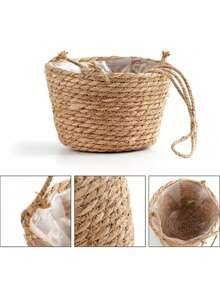 1PC Jute Rope Hanging Plant Basket Indoor Outdoor Macrame Plant Holder Wall Mount Flower Pot Stand Garden Decor Hanger Natural Boho Planter Shelf Storage - flat bottom - View 8