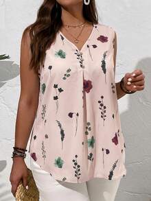 EMERY ROSE Blusa de verano sin mangas con cuello en V y estampado floral, casual, talla grande - Rosa - Ver 6