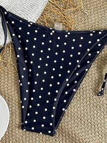 Swim Basics 女士波点印花系带性感比基尼泳裤，适合海滩度假 - 黑與白 - 查看 4