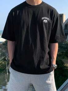 DAZY Summer Letter Print Round Neck T-Shirt - Black - View 3