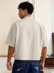 SWAVVY Camisa casual de uso diario de corte sencillo con estampado de figura para hombres - Albaricoque - Ver 2