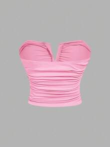 SHEIN MOD 加大码 3 件套 女士白色深 V 领褶皱吊带背心 - 彩色 - 查看 8