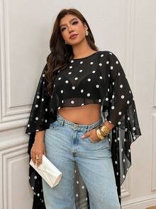 Femmeverse New Elegant Fashionable Black Chiffon Polka Dot Blouse, Casual Versatile, Suitable For Vacation And All Seasons Summer Holiday Wear Fall - Black and White - View 7