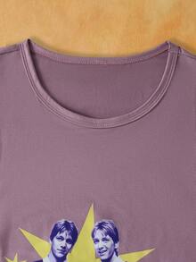 Notgurli HARRY POTTER X SHEIN Atasan Pria Lengan Pendek Kerah Bulat Warna Polos dengan Motif Karakter dan Huruf - Purple - View 3