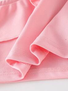 SHEIN Elladie kids 两件套女童活泼可爱不对称上衣+牛仔短裤休闲童装 - 粉色 - 查看 8