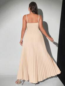 Viva Relle Vestido Elegante de Línea A con Cuello Drapeado Talla Grande - Albaricoque - View 5