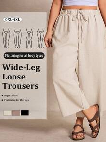 Elaquor Pantalones casuales de talla grande de unicolor con nudo - Albaricoque - Ver 1
