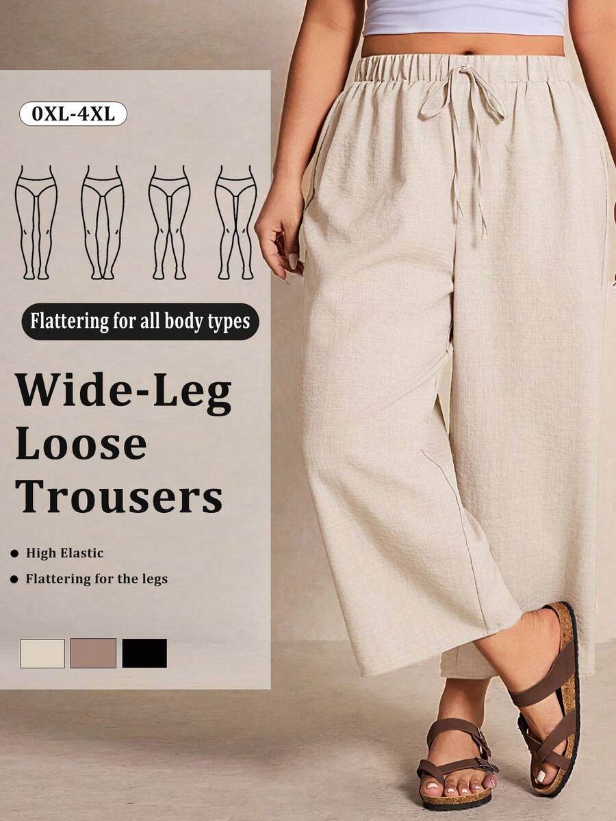 Elaquor Pantalones casuales de talla grande de unicolor con nudo - Albaricoque - Ver 1