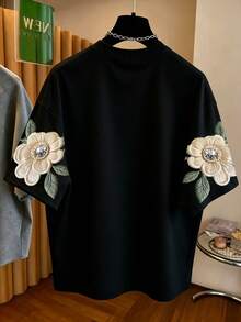 EMERY ROSE Floral Butterfly Pearl Pattern Print Short Sleeve Fashion Plus Size T-Shirt - Multicolor - View 2