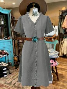 Linhara Women's Plus Size V-Neck Knee-Length Dress, Casual/Vacation/Beach Dress, Summer Dress - Black - View 1