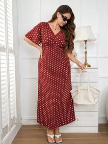 SHEIN LUNE Đầm thanh lịch chấm bi phối ren tương phản dành cho nữ cỡ lớn - Nhiều màu - Xem 8