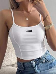 DAZY Letter Patch Slim Fit Camisole Top Summer - White - View 12