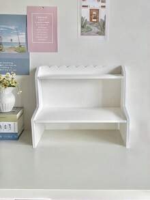 1 pieza Organizador de Escritorio de Doble Capa Rectangular de Tablero de Fibra Estante de Almacenamiento para Dormitorio Hogar Escuela Oficina Espacio de Exhibición Ahorro de Espacio Resistente - Blanco - Ver 4