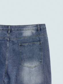 Hearty Haven 1pc Men's Plus Size Washed Loose Baggy Jeans, Casual Comfortable Versatile Wide Leg Denim Pants, All Season - Blue - View 9