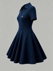 Lalippa Exquisite Embroidered Fashion Casual Women's Short Dress - Navy Blue - View 3