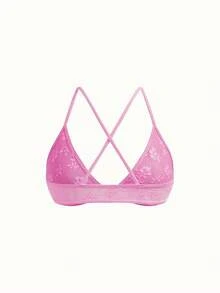 PetitDoll 1pc Wire-Free Non-Padded Lace Patchwork Sweet Style Women's Bra - Pink - View 7