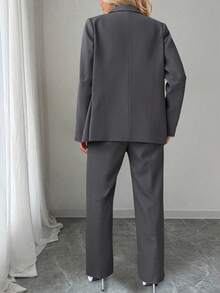 Elenzga Conjunto de chaqueta y pantalones de traje formal de unicolor talla grande - Gris Oscuro - Ver 2