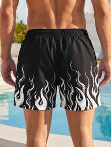 VIVINTIMO Men's Standard Size Flame Print Shorts, Personalized Visual Design, Hot Flame Print, Casual And Comfortable Styling, Perfect For Your Summer Beach Highlight Moments, Dual Large Capacity Practical Pockets, Eye-Catching Personalized Flame Print, Suitable For Fashionable Men Who Pursue Style, Love Outdoor Water Sports And Care About Their, Holiday - White - View 2
