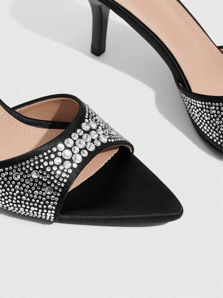 CUCCOO SZL Women's Fashion, Women's High-Heeled Sandals, Camel, Rhinestones, Satin Material, Pointed, Commuting, Comfort, Indoor, Office, Street, Party, Travel, Vacation, Spring And Summer, Suitable For Dresses, Jeans, Shorts, Stiletto Slippers