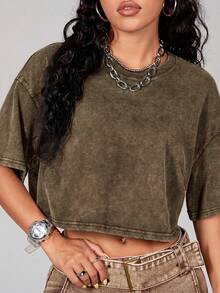 Comfortcana 100% Cotton Washed Basic Short Sleeve T-Shirt, Rust Brown,Summer Top - Rust Brown - View 12