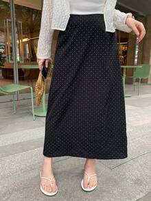 Dazy Plus 全身波點可愛女孩休閒韓風春夏百搭A字黑色長版大尺碼女款春夏秋季裙 - 黑色 - 查看 5