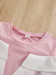 Tween Girl Summer Casual Vacation Daily Commute Cold Shoulder 2 In 1 Top - Multicolor - View 5