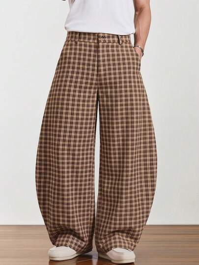 NORVETH Pantalones casuales y versátiles de uso diario con bolsillo a cuadros para hombres