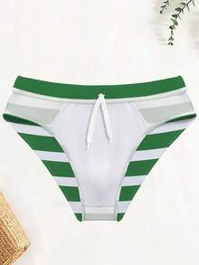 Manfinity KASUA Bañador de triángulo a rayas para hombre, vacaciones de verano en la playa, vacaciones - Verde - Ver 3