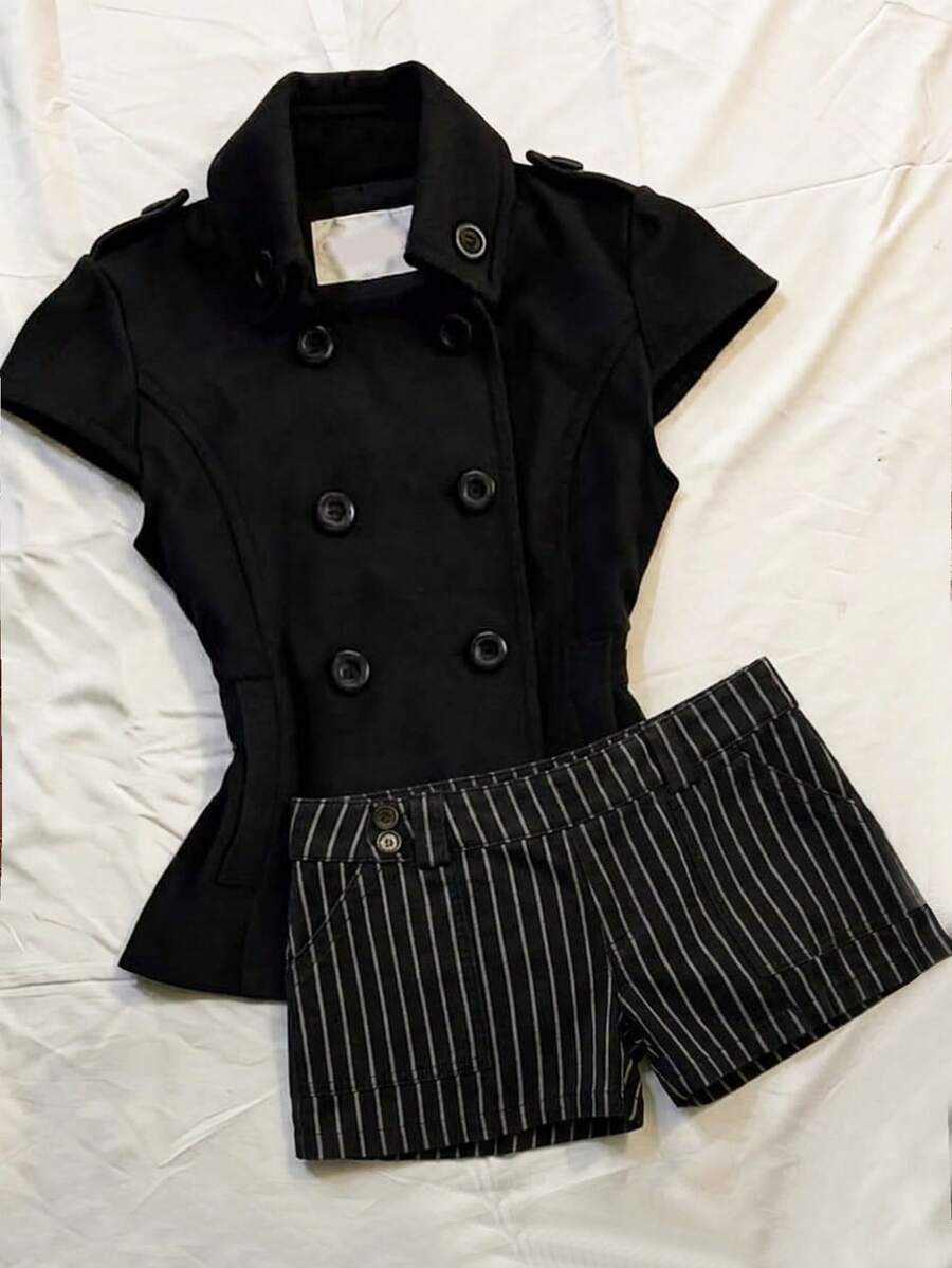 Attitoon Women's Striped Pocket Casual Versatile Shorts,Summer,Back-To-School,School,90s,Black And White Checkered,Y2K Fashionable Elegant Daily Streetwear - Multicolor - View 1