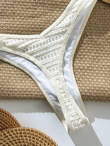 Bikini de corte alto para mujer Swim Vcay-D de tela jacquard primavera/verano - Beis - Ver 5