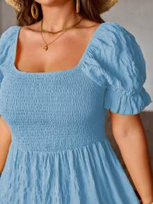 EMERY ROSE Vestido de mujer talla grande de tejido regular para primavera/verano, manga corta, cuello cuadrado, amarillo, con cintura definida - Azul cielo - Ver 4