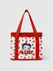 Betty Boop x SHEIN A Retro Cartoon Portable Handbag - Red B - View 3