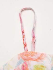 SHEIN 少女碎花荷叶边休闲度假吊带裙 - 粉色 - 查看 4