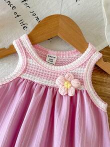 SHEIN Baby Girl Spring/Summer Fashion New Cute White Rabbit Animal Sleeveless Tank Dress - Pink - View 5