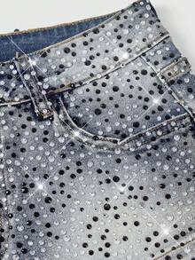 ROMWE Grunge Punk Summer Outfits Music Festival Style Ultra Low Waist Mini Women's Denim Shorts - Baby Blue - View 3