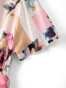 GlowEve CURVE Plus Size Ditsy Floral Dress For Women, Summer V-Neck Cinched Waist Mid-Length Dress, Elegant Slimming Vacation Style Wedding Guest White - Multicolor - View 3