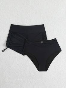 Swim SPRTY 2pcs Set Celana Bikini Wanita untuk Liburan Pantai Kasual Hitam Musim Panas - MultiWarna - View 3