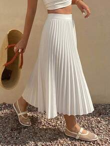 DAZY Elegant Pleated A-Line Skirt, Spring/Fall - White - View 8