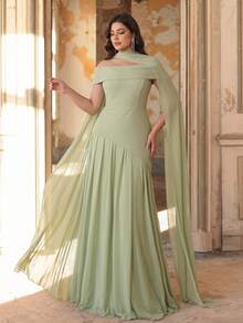 Glamrae Đầm maxi cỡ lớn sang trọng, thanh lịch màu xanh lá cây với chất liệu satin và chiffon co giãn, thiết kế phối ghép bất đối xứng, xếp ly dáng chữ A, cổ yếm gợi cảm, phù hợp cho tiệc tối, tiệc độc thân, hẹn hò, dạ hội, đám cưới. - màu xanh lá - Xem 5