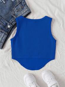 SHEIN Top de Verão Cropped de Cor Sólida para Meninas Adolescentes com Decote Quadrado e Bainha de Lenço - Azul - Ver 2