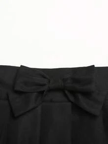 SHEIN Tween女孩 春夏返校季 梭織黑色蝴蝶結休閒百褶裙 - 黑色 - 查看 7