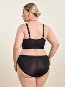Hourtrue Plus Size Sexy Lace Underwire Bra Set - Black - View 2