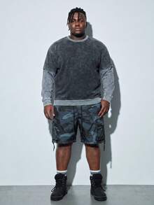 Plus Size Men's Summer Casual Camouflage Cargo Shorts With Flap Pocket - Dark Grey - View 1