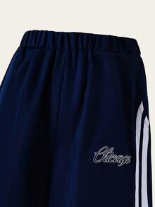 SHEIN Teen Boy Round Neck Casual Letter Print T-Shirt And Sports Long Pants Set - Navy Blue - View 4
