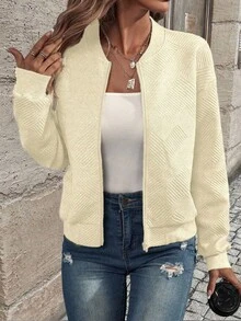EMERY ROSE Women's Casual Everyday Solid Color Zipper Front Drop Shoulder Jacket - Apricot - View 1