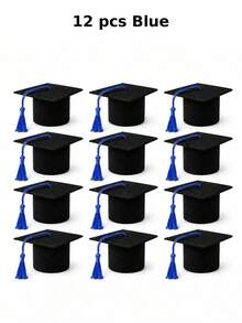 1/6/12 Pieces Multicolor Mini Tasseled Graduation Cap Bottle Toppers, Felt Beer Bottle Ornaments, Decorative Doll Hats, Graduation Halloween Christmas New Year Party Supplies, Home Room Decor, Festival Gifts & Photo Props - B - View 17