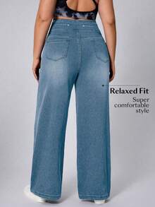 Flexra Plus Size Soft Medium Blue Wash Stretch Denim Jeans - Light Wash - View 2